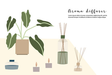 Aromatherapy. Aroma diffuser, aromatic essential oil. Vector flat cartoon illustration. Landing page template, banner design, web