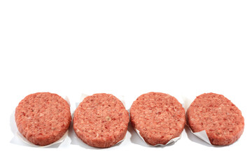 Raw beef patties for making a burger.Isolated on a white background.Selective Focus.