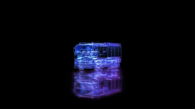 Fire Engine 3d x-ray model. Firetruck digital hologram model.