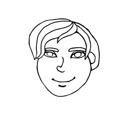Obraz na płótnie Canvas Outline face people. Hand drawn line art illustration. The head of a man, woman, boy, girl in the style of a Doodle, isolated on a white background. Different and beautiful