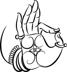 The beautiful hand gesture of lord Buddha in Indian folk art Kalamkari style. for textile printing, logo, wallpaper