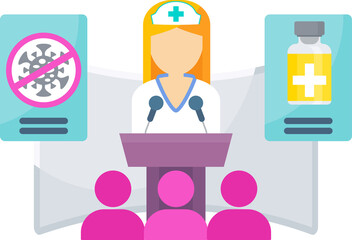 Vaccine information. Woman doctor at a conference.