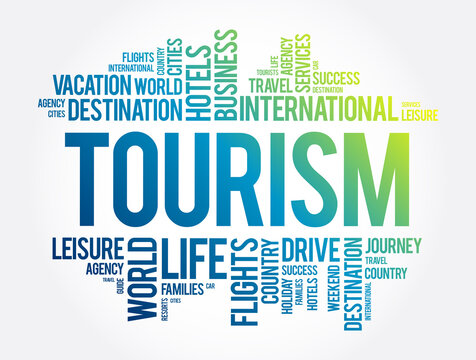 Tourism word cloud collage, travel concept background