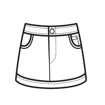 Denim skirt outline for coloring on a white background