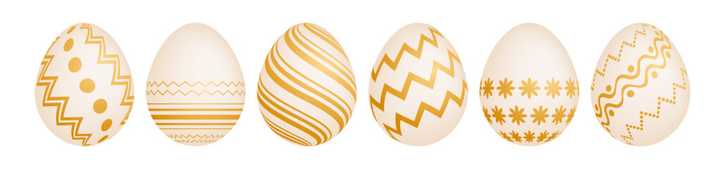 Set of six gold Easter eggs