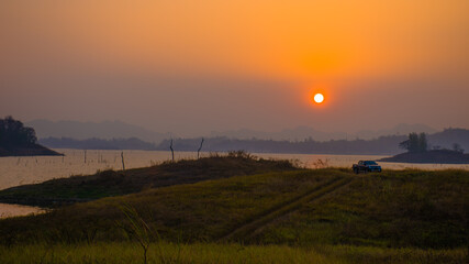 Sunset at Watchialalongkorn Dam , Pompi Nationality Park, Karnchanaburi, Thailand