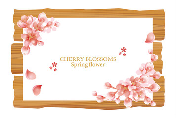 春の花と木材のベクターイラスト素材