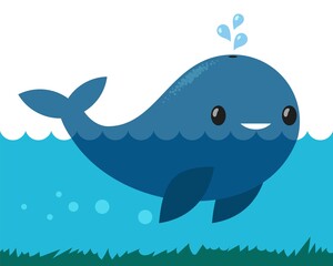 Blue whale floating in the ocean. Sealife mammal