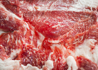 raw red meat, of fresh juicy meat. fragment of pork meat as a background texture composition. raw beef. fresh juicy red meat close-up, for cooking, frying. background, for text