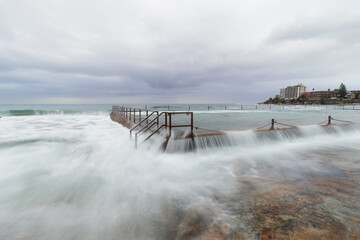 Cronulla rock pool overflowing during high tide.