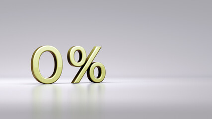 Gold zero percent or 0 % isolated over white background with Clipping Path. Premium Gold zero digit percent or 0 % isolated on background with Clipping Path. 3D Illustration.