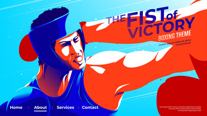 Vector illustration for UI or a landing page of the amateur boxer that the boxer in blue is punching to his opponent