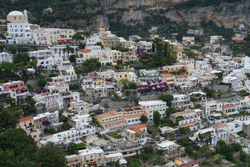Fototapeta na wymiar Positano historic terrace town overlooking sea, popular tourist destination concept, Positano, Amalfi Coast, Italy