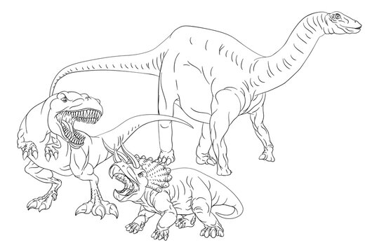 dinosaurs line art, t-rex, triceratops, apatosaurus clip art preview