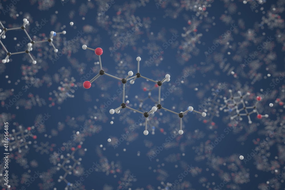 Aufkleber molecule of tranexamic acid. molecular model, science related 3d rendering