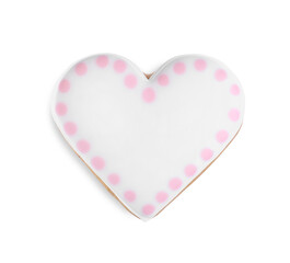 Delicious heart shaped cookie isolated on white, top view. Valentine's Day
