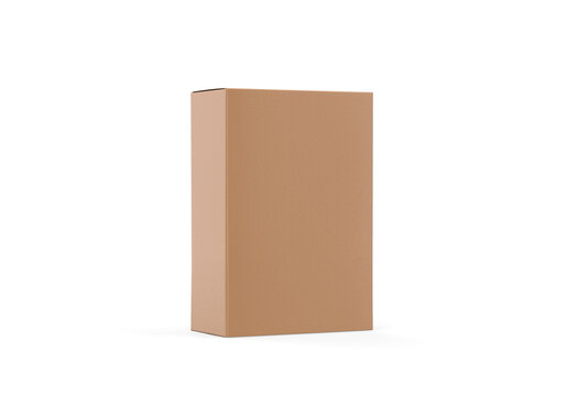 Brown Kraft Paper Box Mockup, Cardboard Packaging Box Mock Up Template On Isolated White Background, 3d Illustration