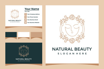 Fototapeta na wymiar Beauty woman logo design inspiration with business card for beauty salon, massage, spa with leaf combination
