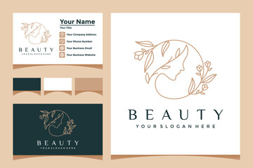 Fancy lady flower face with line art style logo and business card design. for beauty salons, massages, spas and cosmetics