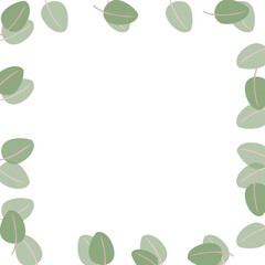  Vector frame with eucalyptus leaves in different sizes and color of tones, Perfect for greeting, social networking, invitations. Stock illustration.