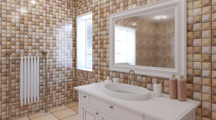 Modern Bathroom Interior Design. 3D rendering.