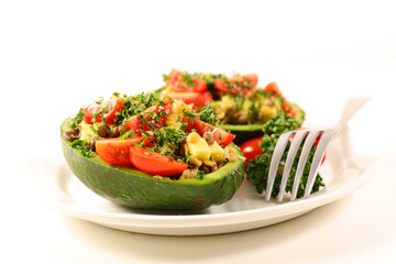 avocado salad with lentils and tomato