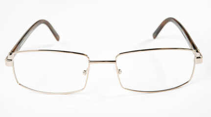 Eyeglasses with metal rim on white background