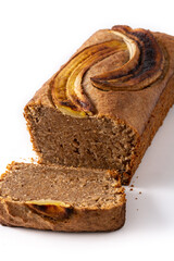 Homemade banana bread isolated on white background