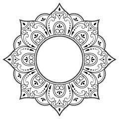 Frame in eastern tradition. Stylized with henna tattoos decorative pattern for decorating covers for book, notebook, casket, magazine, postcard and folder. Flower mandala in mehndi style.