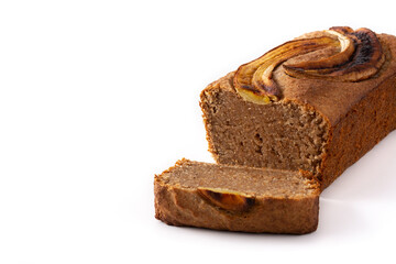 Homemade banana bread isolated on white background