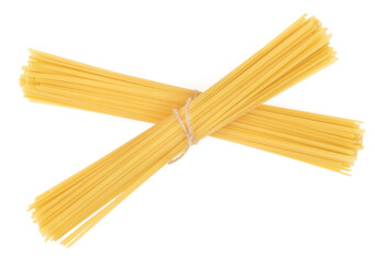 Bunch of pasta isolated on white background. spaghetti tied with rope