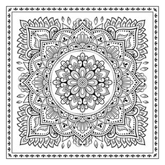 Circular pattern in form of mandala with flower for Henna, Mehndi, tattoo, decoration. Decorative ornament in ethnic oriental style. Outline doodle hand draw vector illustration.
