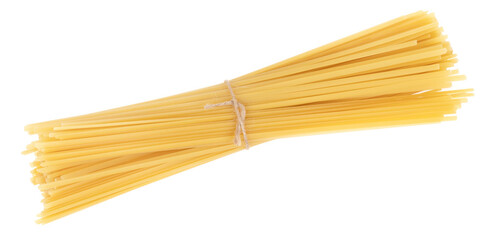 Bunch of pasta isolated on white background. spaghetti tied with rope