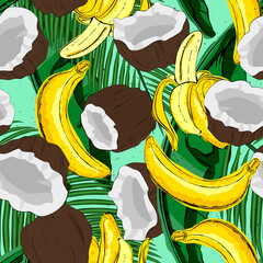 beautiful vector seamless pattern coconut banana palm leaves