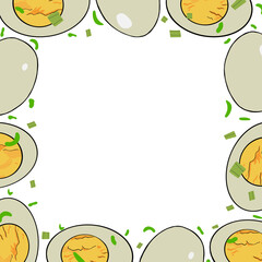 Top view, Frame with fresh chicken eggs and empty space isolated on a white background. Natural healthy food and organic nutrition concept. Vector