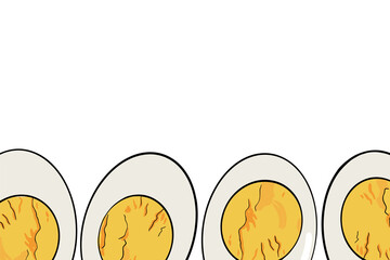 Top view, Banner with fresh chicken eggs and copy space isolated on a white background. Natural healthy food and organic nutrition concept. Vector