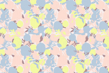 Romantic floral background with hand drawn roses or peonies flowers and leaves. Hand painted pastel colored textured artistic background for wedding invitation, web design, postcard, banner.