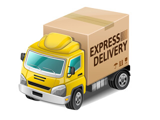 Yellow express delivery truck. Vector Illustration.