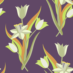 Springflower bouquet seamless pattern, vector graphic.