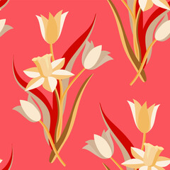 Springflower bouquet seamless pattern, vector graphic.