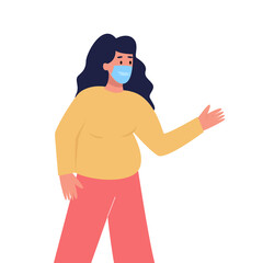 cute woman in a protective medical mask gestures