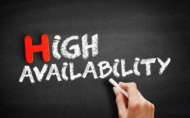 High availability text on blackboard, technology concept background