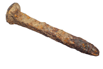 Old, rusty railway crutch isolated on a white background.