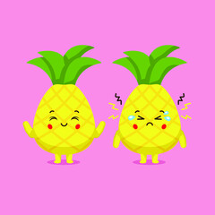 Cute Pinapple Characters Smiling and Sad