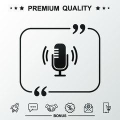 Voice microphone icon. Inside quote symbol.