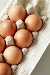 fresh brown eggs in carton box