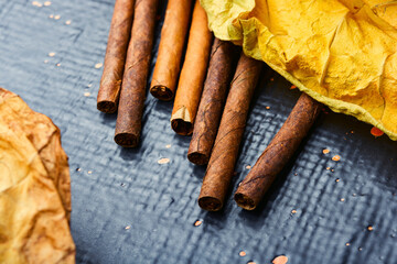 Cigarillos and tobacco leaf
