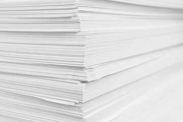 Stack of white paper sheets, closeup view