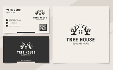 House and tree combination abstract logo template