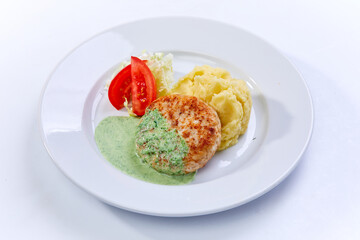 cutlet with mashed potato and salad